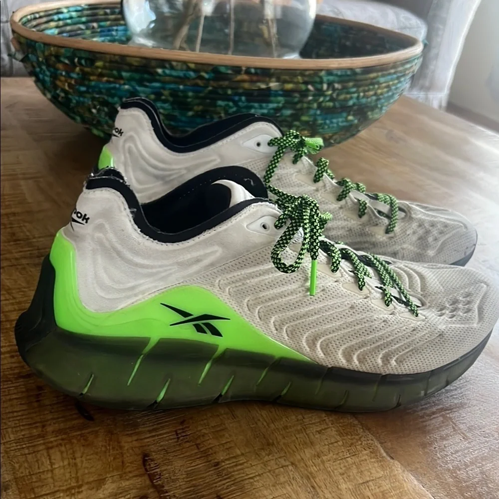 Reebok White and Neon Green Athletic Shoes